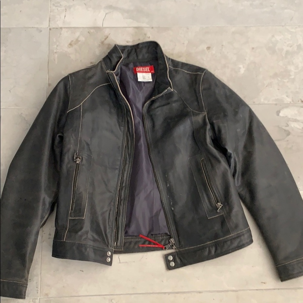 Kids Diesel distressed leather jacket